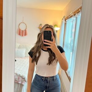 Forever 21 Black and White Raglan Crop Top